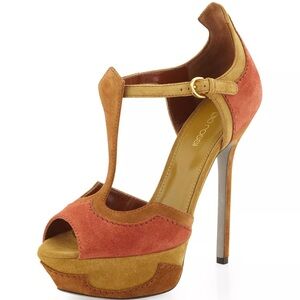 SERGIO ROSSI 3-Tone T-Strap Platform Sandal 9.5-10 40.5 NIB